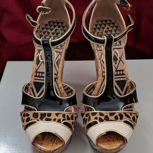 Mixed print wedge sandals